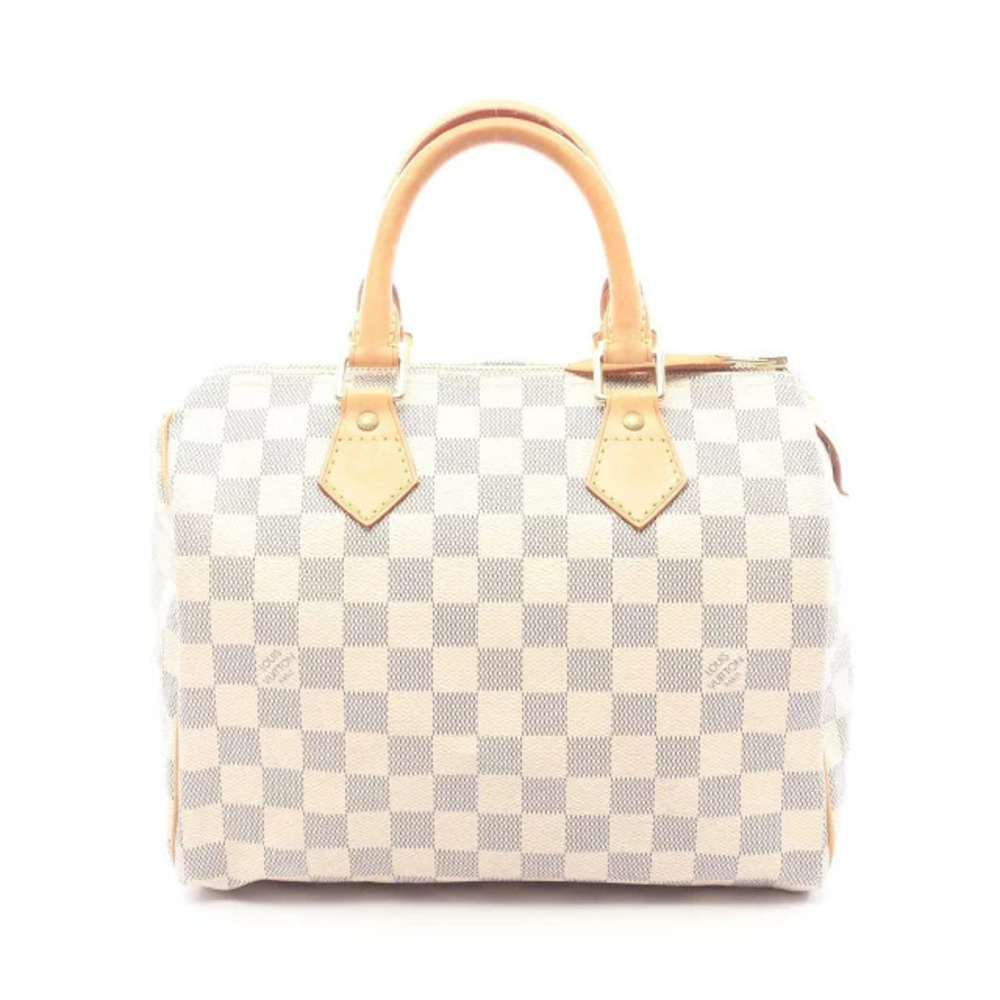Louis Vuitton Speedy Handbag Canvas Leather Damier Azur White